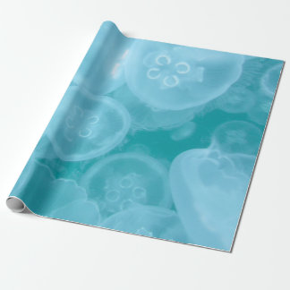Papier Cadeau Papier d'emballage transparent de méduse bleu océa