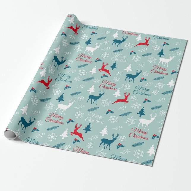 Papier Cadeau Papier d'emballage turquoise avec des cerfs (Déroulé)