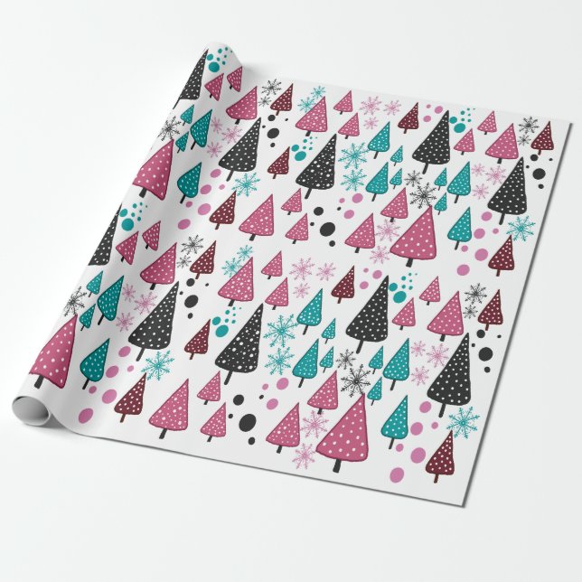 Papier Cadeau Papier d'emballage Turquoise rose de petite forêt (Déroulé)