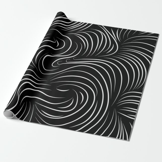 Papier Cadeau Papier d'emballage unique de remous noir et blanc (Déroulé)