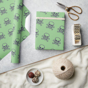 Papier Cadeau Papier d'emballage vert crâne brillant