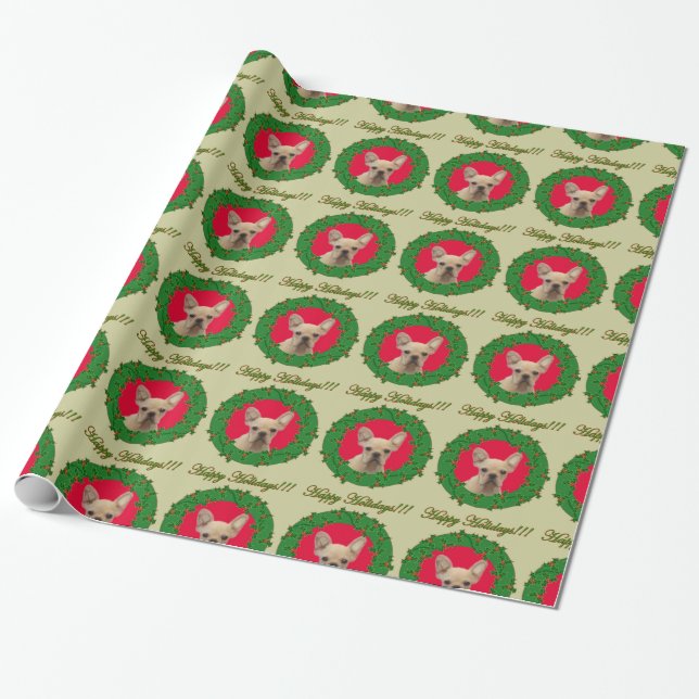 Papier Cadeau Papier d'emballage vert de bouledogue français de (Déroulé)