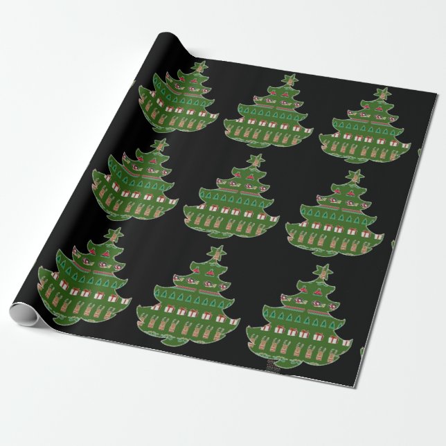 Papier Cadeau Papier d'emballage vert de Noël pour cadeaux (Déroulé)