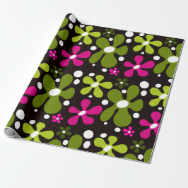 Papier Cadeau Papier d'emballage vert et rose fleur funky