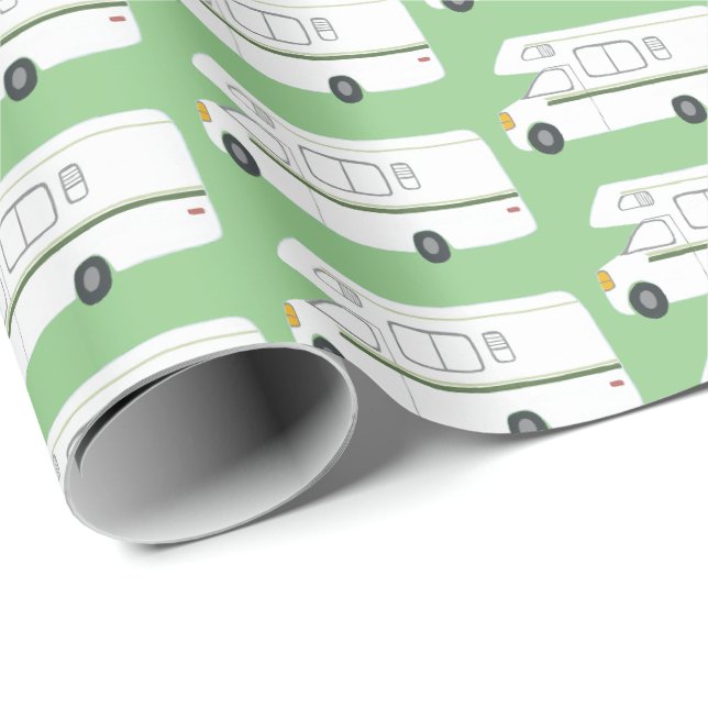 Papier Cadeau Papier d'emballage vert Retro Camper Motorhome (Coin rond)