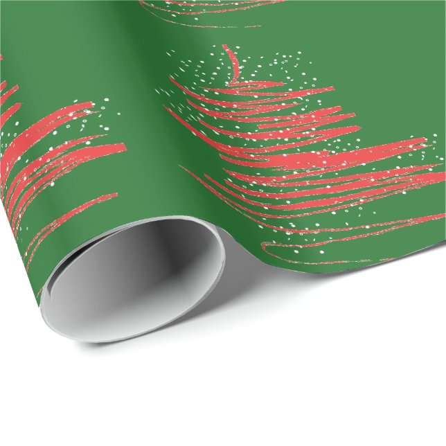 Papier Cadeau Papier d'emballage Vert-Rouge moderne d'arbre de (Coin rond)