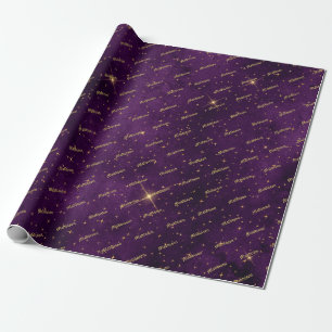 Papier Cadeau Papier d'emballage violet et or étoile