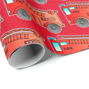 Papier Cadeau Papier d'enlèvement de camion de pompier rouge po