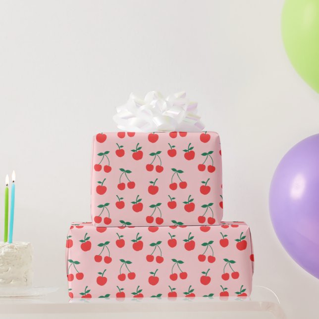 Papier Cadeau Papier d'enlèvement de cerises | Rose (Cadeaux de fête)
