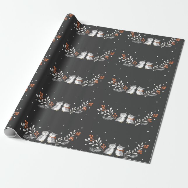 Papier Cadeau Papier d'enlèvement de Chouettes d'hiver (Déroulé)