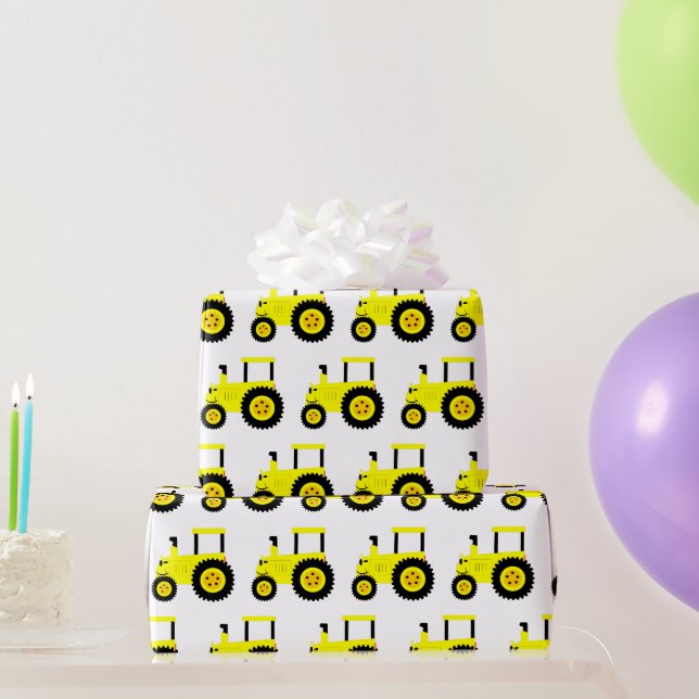 Papier Cadeau Papier d'enlèvement de tracteur jaune (Cadeaux de fête)