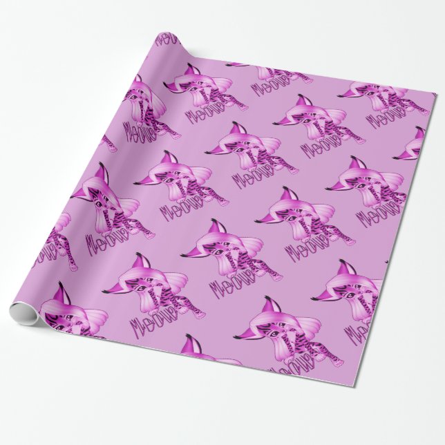 Papier Cadeau Papier d'enrobage de chats de moût rose pâle (Déroulé)