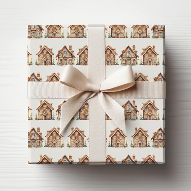Papier Cadeau Papier d'enrobage de la maison de pain d'épices (Vintage Watercolor Gingerbread House Wrapping Paper by Painted Paperie
)