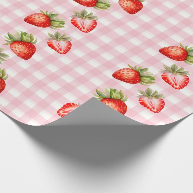 Papier Cadeau Papier d'enrobage En vichy rose fraise (Coin)