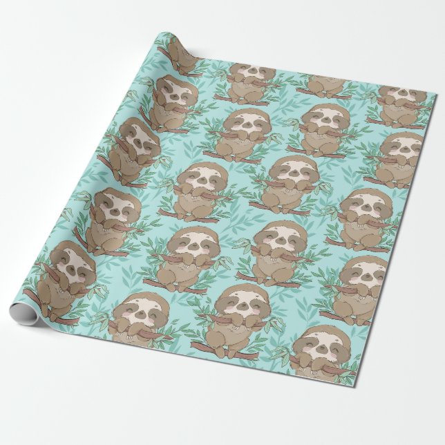 Papier Cadeau Papier d'enrobage Motif Sloth (Déroulé)