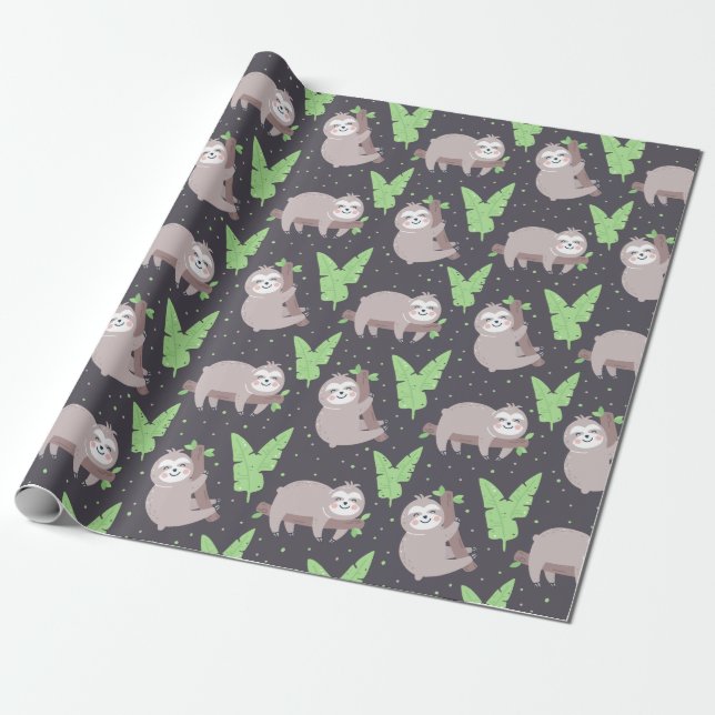 Papier Cadeau Papier d'enrobage Motif Sloth (Déroulé)