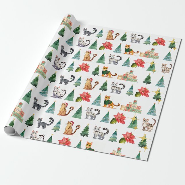 Papier Cadeau Papier d'enrobage pour fêtes de chat tacheté (Beng (Déroulé)