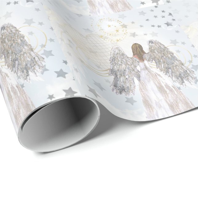 Papier Cadeau Papier d'enveloppe Angel et Etoiles (Coin rond)