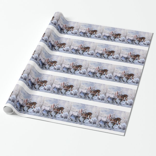 Papier Cadeau Papier d'enveloppe de cadeau de chevaux de Noël (Déroulé)
