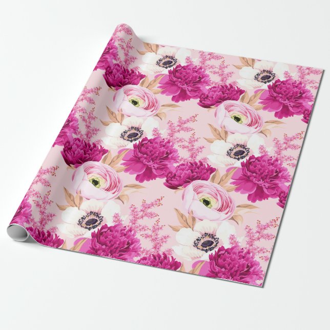 Papier Cadeau Papier d'enveloppement à motif floral (Déroulé)