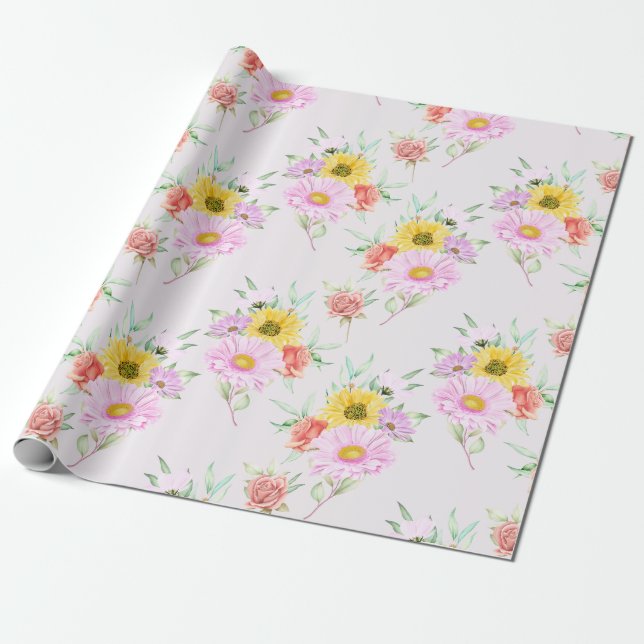 Papier Cadeau Papier d'enveloppement à motif floral (Déroulé)