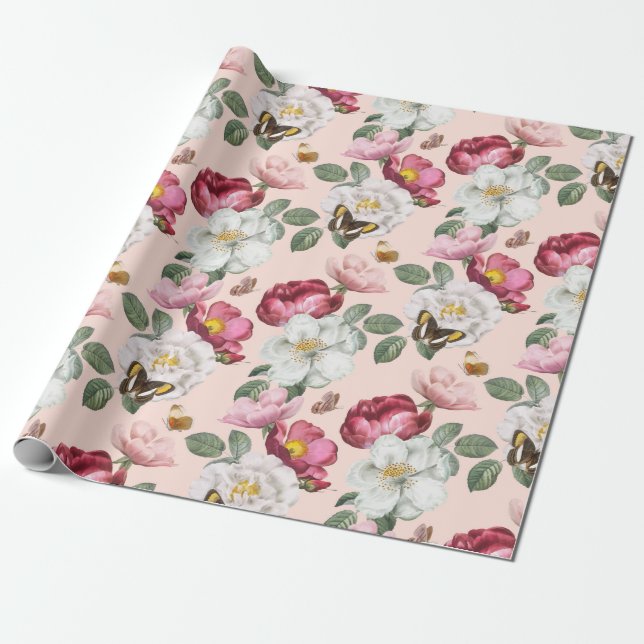 Papier Cadeau Papier d'enveloppement à motif floral (Déroulé)