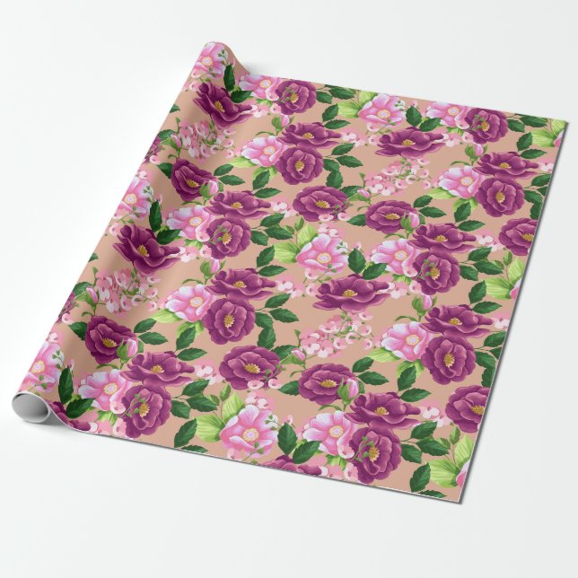 Papier Cadeau Papier d'enveloppement à motif floral (Déroulé)