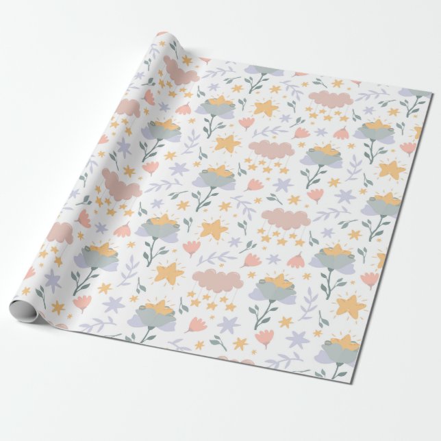 Papier Cadeau Papier d'enveloppement à motif floral (Déroulé)