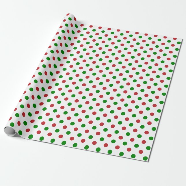 Papier Cadeau Papier d'enveloppement à points Polka de Noël roug (Déroulé)