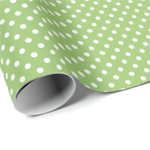 Papier Cadeau Papier d'enveloppement à points Polka vert et blan