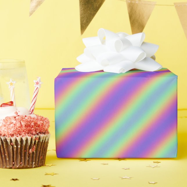 Papier Cadeau Papier d'enveloppement à rayures arc-en-ciel à bri (Fête d'anniversaire)