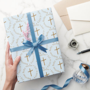 Papier Cadeau Papier d'enveloppement Baptême Gold et Blue Boy pe