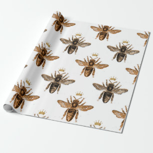 Papier Cadeau Papier d'enveloppement blanc et or Queen Bee
