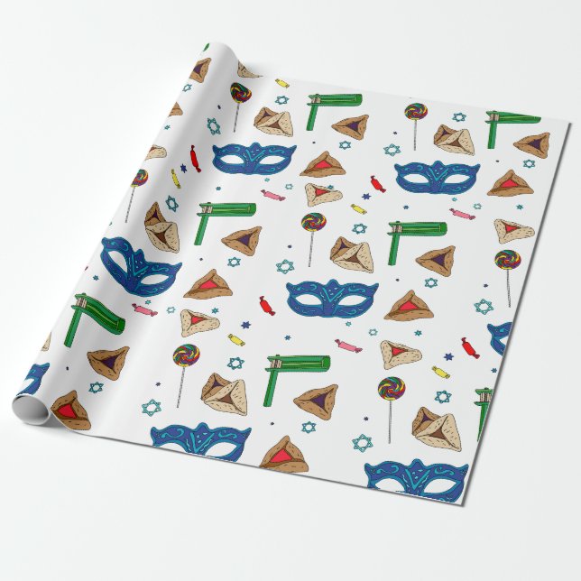Papier Cadeau Papier d'enveloppement blanc purim (Déroulé)