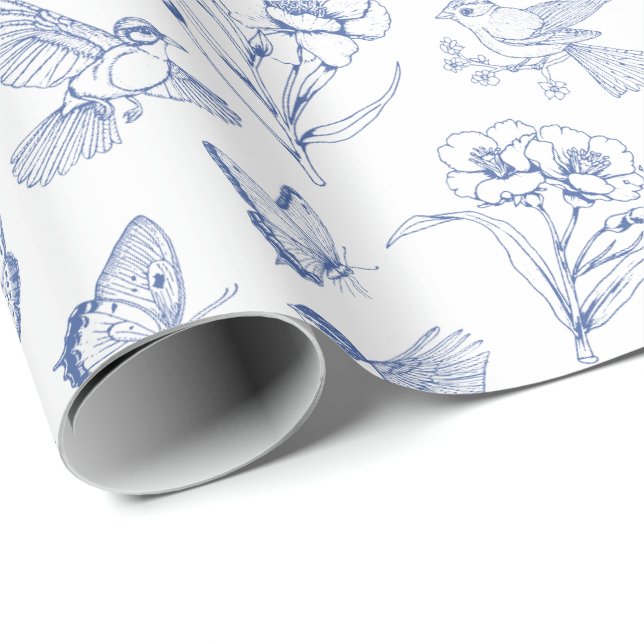 Papier Cadeau Papier d'enveloppement bleu à bulles d'oiseaux et  (Coin rond)