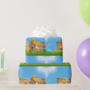 Papier Cadeau Papier d'enveloppement bleu poulet de Pâques vinta