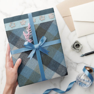 Papier Cadeau Papier d'enveloppement bleu Tartan