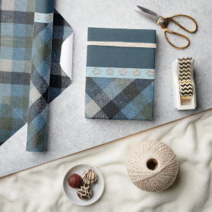 Papier Cadeau Papier d'enveloppement bleu Tartan