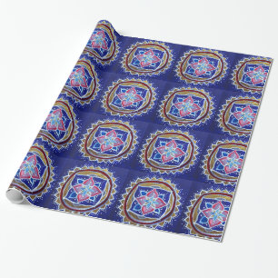 Papier Cadeau Papier d'enveloppement brillant Mandala or bleu