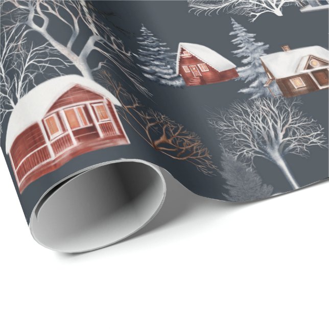 Papier Cadeau Papier d'enveloppement Cabine de Noël d'hiver (Coin rond)