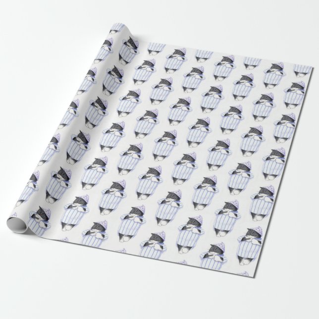 Papier Cadeau Papier d'enveloppement CHAT EN CHEMISE DE NUIT (Déroulé)