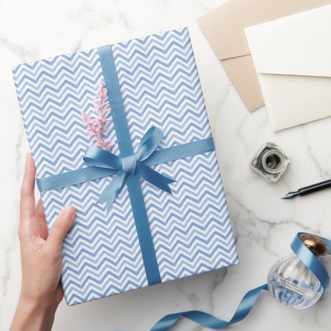Papier Cadeau Papier d'enveloppement Chevron à aquarelle bleu (Cadeaux)