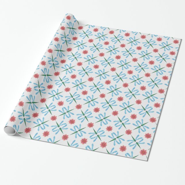 Papier Cadeau Papier d'enveloppement chic : Lys d'eau et libellu (Déroulé)