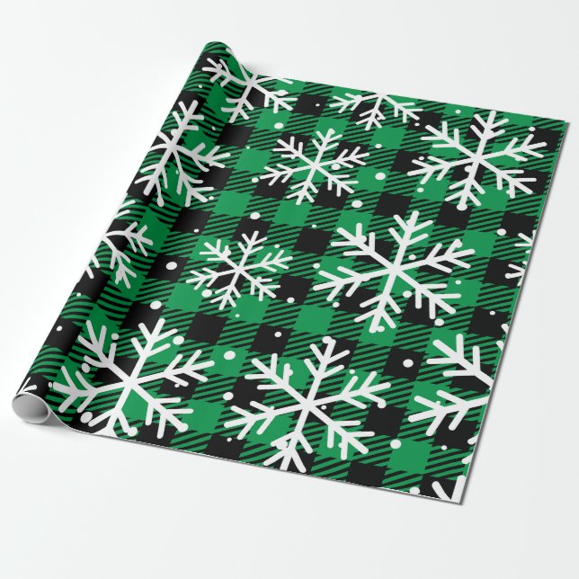 Papier Cadeau Papier d'enveloppement classique Tartan vert (Déroulé)