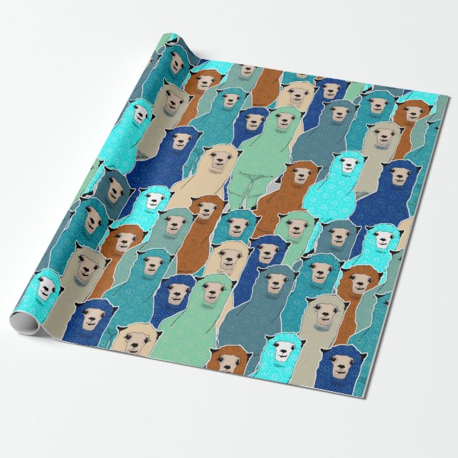 Papier Cadeau Papier d'enveloppement coloré d'Alpacas (Déroulé)