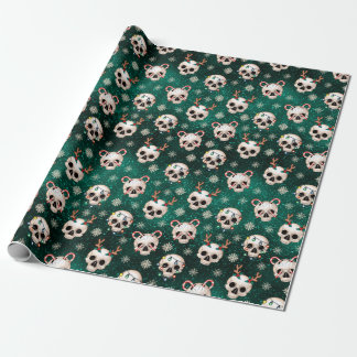 Papier Cadeau Papier d'enveloppement crâne de Noël de Goth Vert