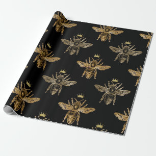 Papier Cadeau Papier d'enveloppement d'abeilles de la reine noir