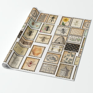 Papier Cadeau Papier d'enveloppement d'abeilles vintage
