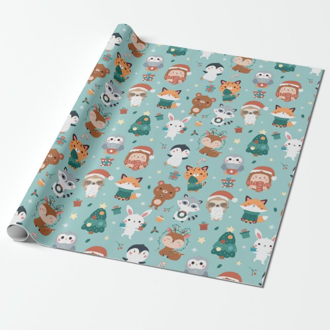 Papier Cadeau Papier d'enveloppement d'animaux adorables (Déroulé)