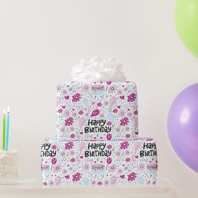 Papier Cadeau Papier d'enveloppement d'anniversaire à fleurs vio (Cadeaux de fête)